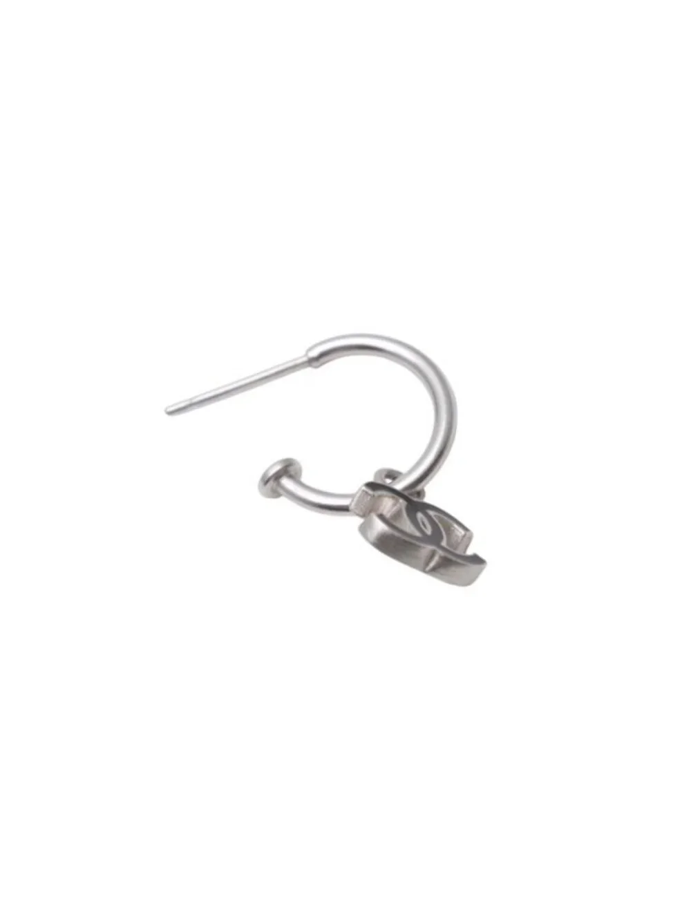 Chanel CC Logo Earrings Hoop Dangling 08 Metal Silver